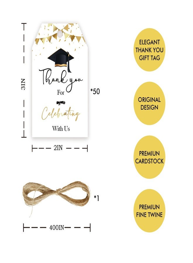 FORSHEEP 50pcs Graduation Thank You Tags, Congrats Grad Gift Tag with String for Class of 2026 Party, Finally Done Thank You Paper Tags for Graduation Party Favors - Image 2